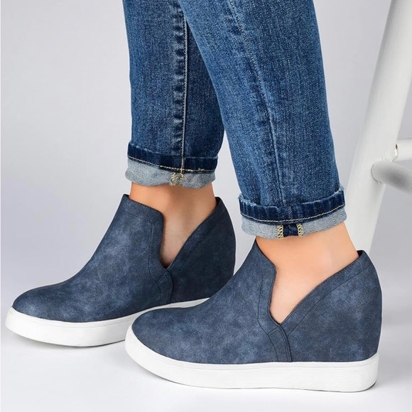 Shoes - Journee Collection Blue Slip-On Wedge Sneakers